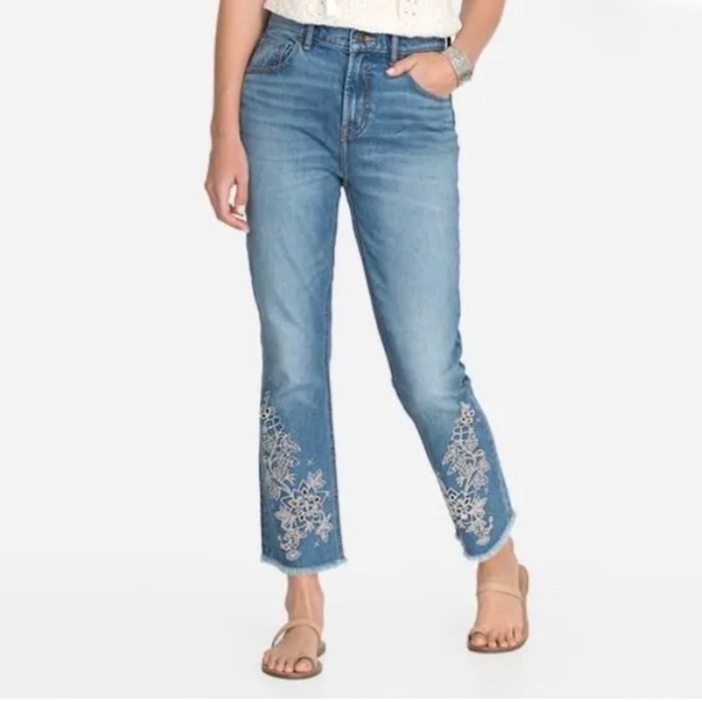 Johnny Was The Cropped Baby Boot‎ Jeans Mid Rise Slim Fit Embroidered Size 25